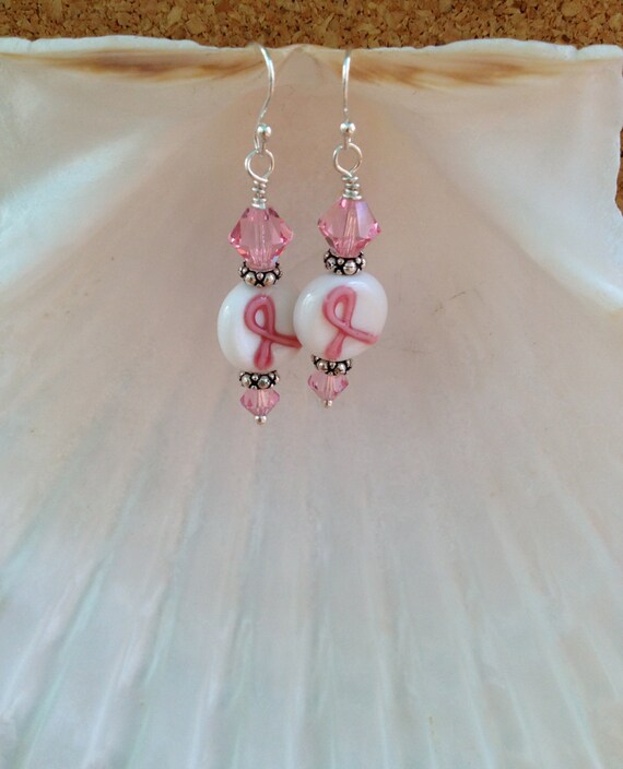 Items similar to PINK Ribbon Breast Cancer Awareness Earrings Pink