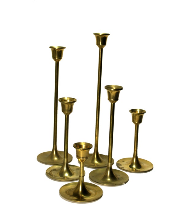 Mid Century Modern Brass candle holders, set of 6, eames era