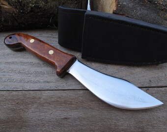 Custom American Handmade Super Skinning or Camp Knife 5160 Steel Blade Desert Ironwood Handle With Heavy Leather Sheath