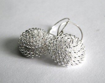 Silver Ball Earrings Dangle Earrings Sterling Silver Modern Earrings Dahlia Drop Earrings Wedding Jewelry