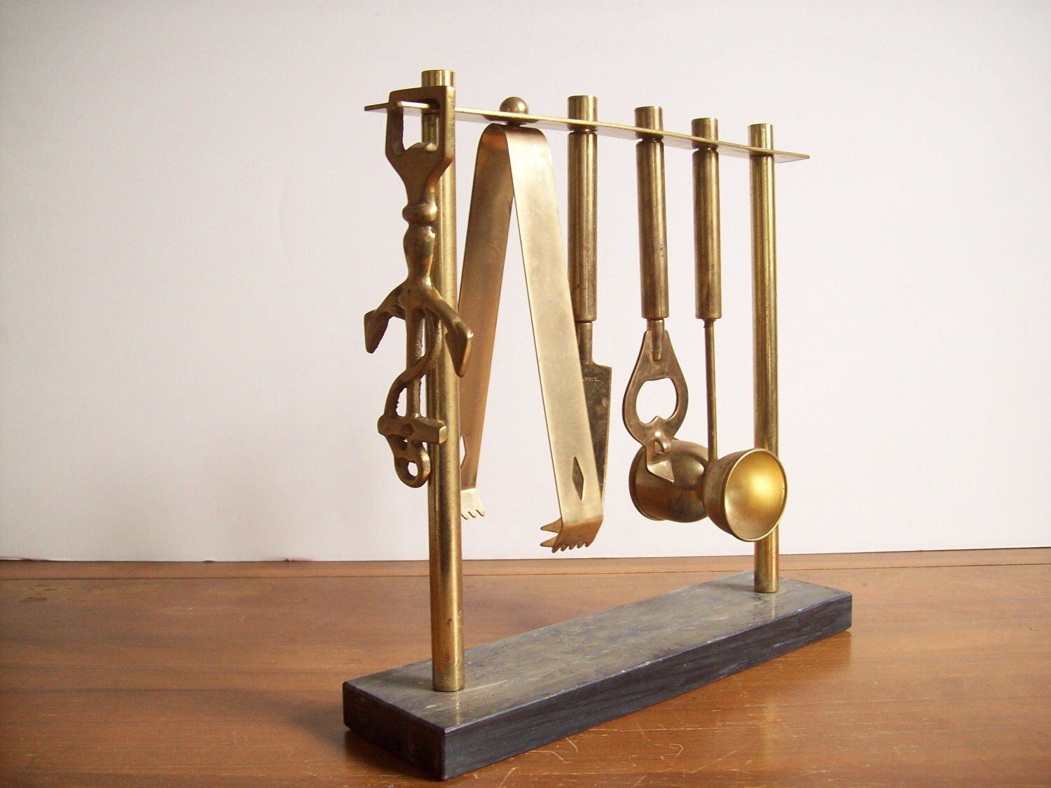 Vintage Marble and Brass Bar Tool Set Mid Century Mad Men