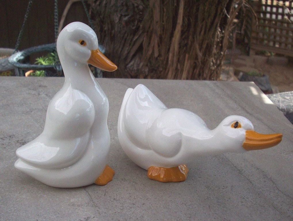 Vintage White Ceramic Ducks Set of 2