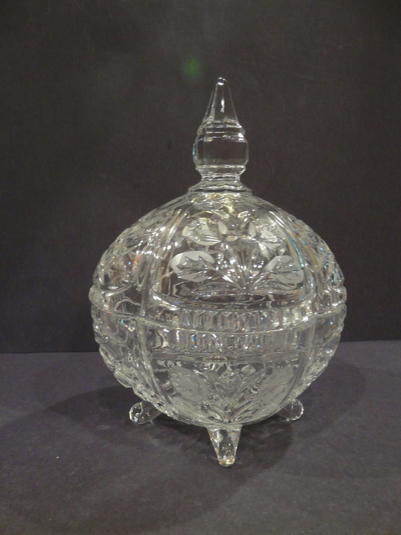 24 Lead Crystal Candy Dish With Lid Poland Vintage