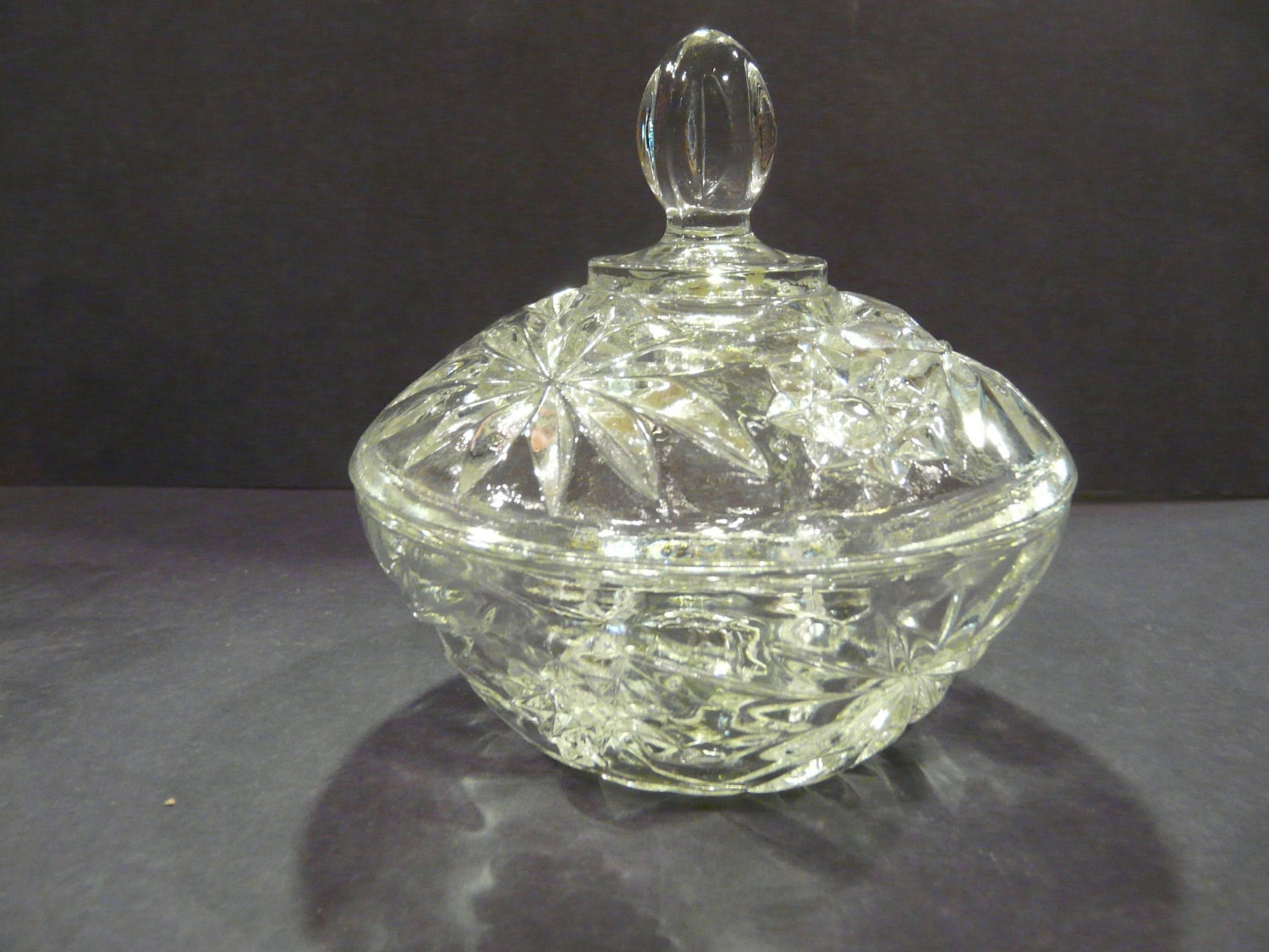 Candy Dish with Lid Star of David Anchor Hocking Glass Vintage