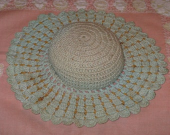 Vintage Pincushion Crochet Hat Light Green Crocheted Doilie Handmade SWEET