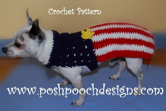 Instant Download Crochet Pattern American Flag Dog Sweater