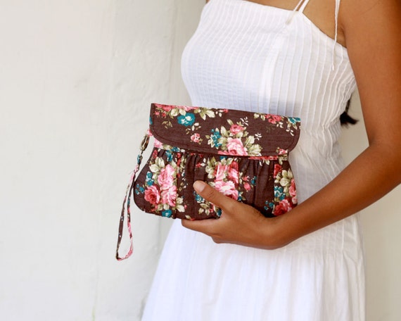 Classic Brown Floral Clutch