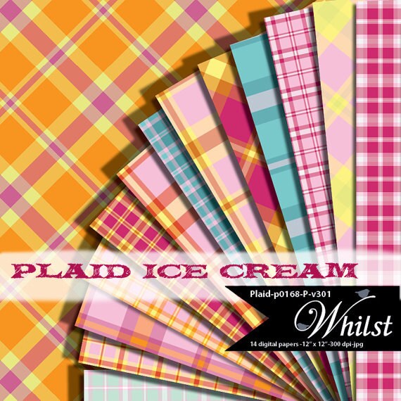 Plaid Digital Paper, Scrapbooking Paper plaid in pink orange blue gray : p0168 P v301 Il_570xn