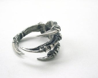 Raven Claw Ring, White Bronze, Carrion Crow