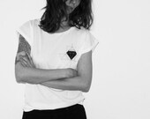 TAN002 - Woman Rolled Sleeve Tunic T-Shirt S M L Farbe weiss schwarz Motiv schwarz  weiß 100% Baumwolle