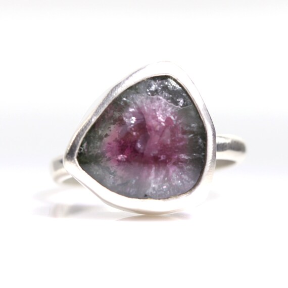 Watermelon Tourmaline Slice Ring For the Heart by LedaJewelCo