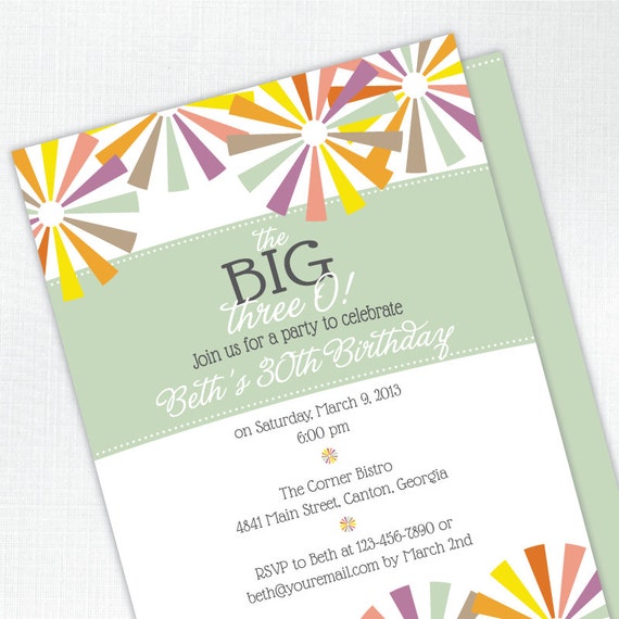 Pinwheel Thirtieth (30th) Birthday Party Invitation - PRINTED - Printable file also available Il_570xn