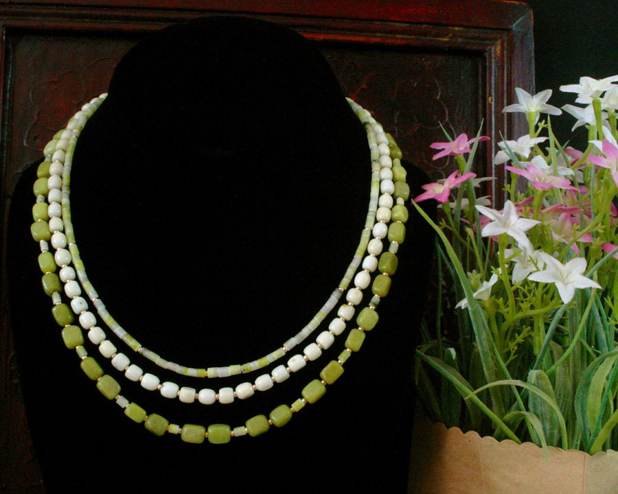 Jade Necklace Coral Multi Strand Necklace by ByDivineCollectibles
