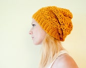 Slouchy hat beanie crocheted - mustard yellow goldenrod - wool