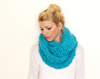 RTS - The CHARLOTTE Chunky Cowl Scarf Infinity Scarf Hooded Scarf - Aqua - limited quantities available