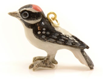 1 - Porcelain Woodpecker Pendant Animal Hand Painted Ceramic Animal Bird Vintage Jewelry Supplies Little Critterz Porcelain (CA009)