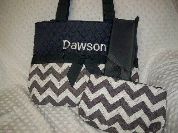 PERSONALIZED 3 Piece Chevron Diaper Bag Set with Name Baby
