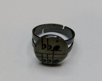 Musical Notes Ring, Antique Sheet Music, Gunmetal Color