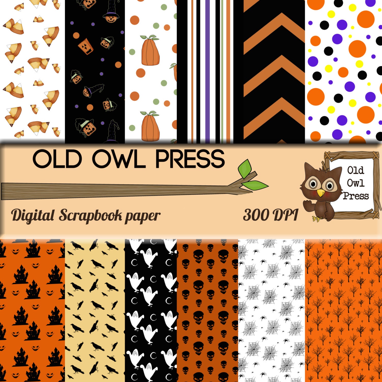 Halloween Scrapbook papers Digital scrapbook paper 12 by 12