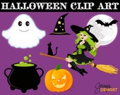 50% OFF SALE Clipart Halloween Witch Chost Cauldron Bat Moon Pumpkin Personal and Commercial Use Instant Download Royalty Free Il_170x135
