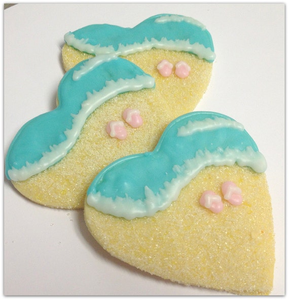 Beach Theme Heart Sugar Cookie Aqua Iced by SugarMeDesserterie