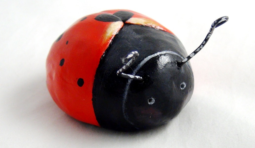 Little Ladybug Hand Sculpted Ladybug with Wire Antennae