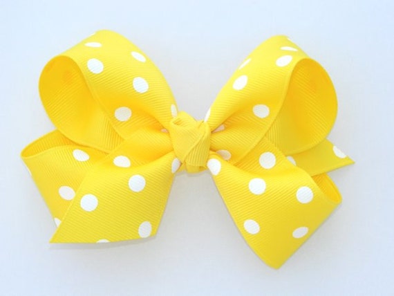 Yellow and Blue Polka Dot Hair Bow - wide 4