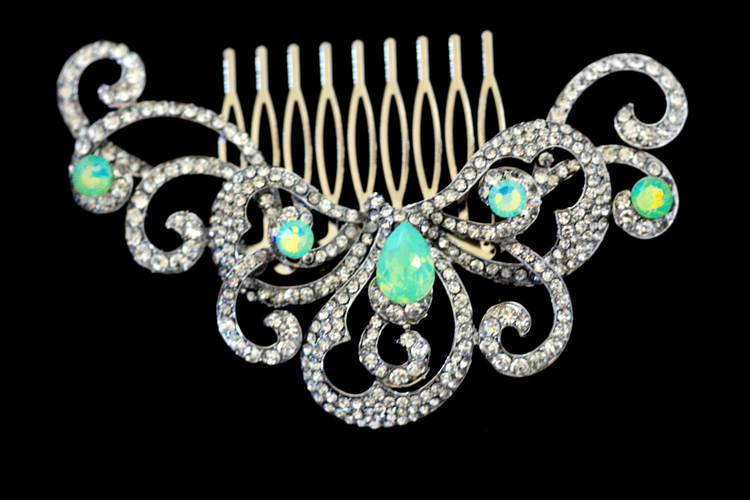 CHRYSOLITE OPALBridal Hair Comb. Swarovski Wedding