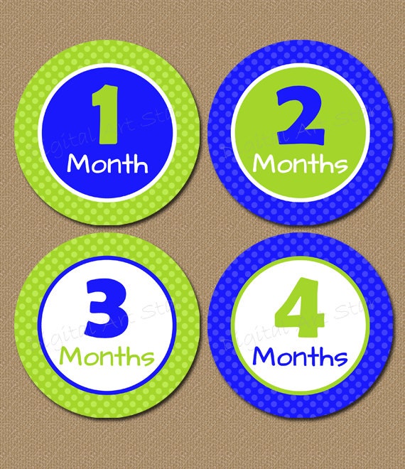 printable baby month stickers lime green blue iron on