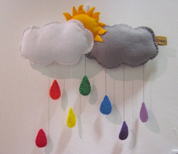 Rainbow Cloud Felt Nursery Decor Childrens Wall Hanging Kids