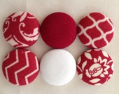 RED and WHITE floral and damask fabric button magnet, covered button magnet, kitchen magnet -- set of 6 Il_170x135