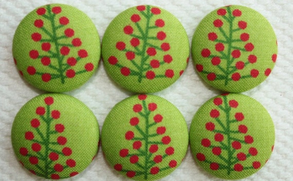 CHRISTMAS TREES, lime green fabric button magnet, covered button magnet, kitchen magnet -- set of 6 Il_570xn