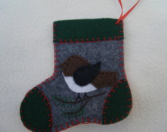 Gray Felt Chickadee Stocking Ornament/Gift Card Holder - 100% HANDMADE
