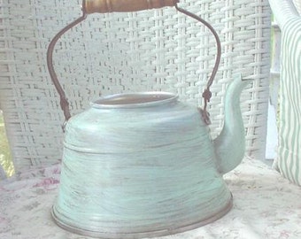 Vintage Coffeepot Aluminum Teapot Painted French Blue Cottage Farmhouse Prairie Chic