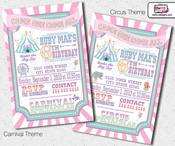Pink Pastel, Baby Carnival or Circus Invitations Il_570xn