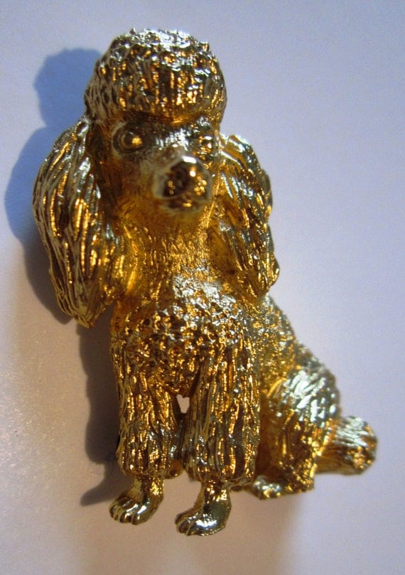 Vintage Trifari Brooch Poodle Gold Tone Dog Pin Designer