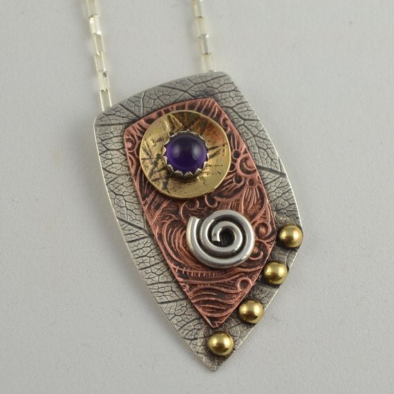 Items similar to Mixed Metal Pendant Artisan Metalsmith Necklace