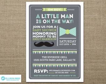 Little Man Baby Shower Invitation - Mustache Baby Shower Invitation - Bowtie Invitation - Boy Baby Shower - Sprinkle Invitation - Printable