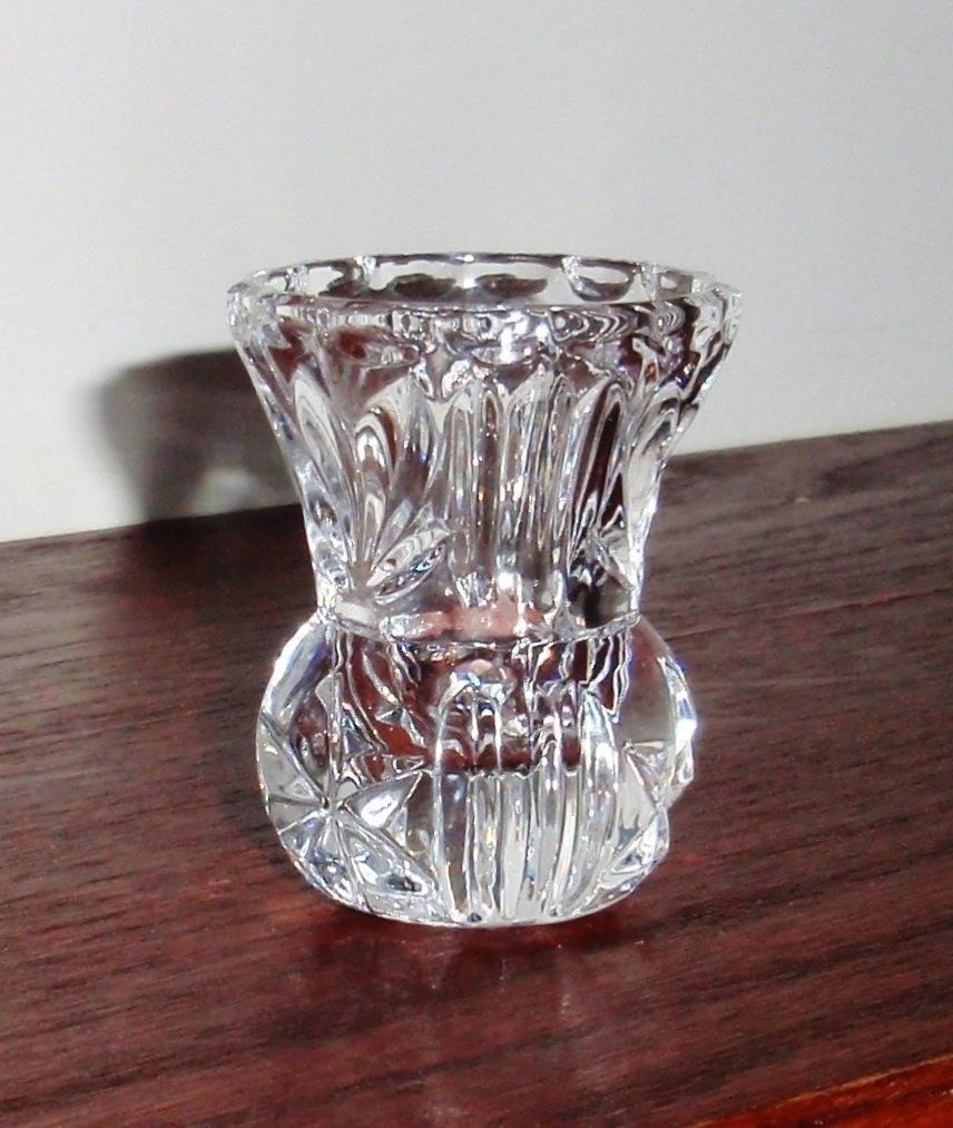 CLEAR LEAD CRYSTAL Toothpick Holder or Shot Glass Star Fan Cut