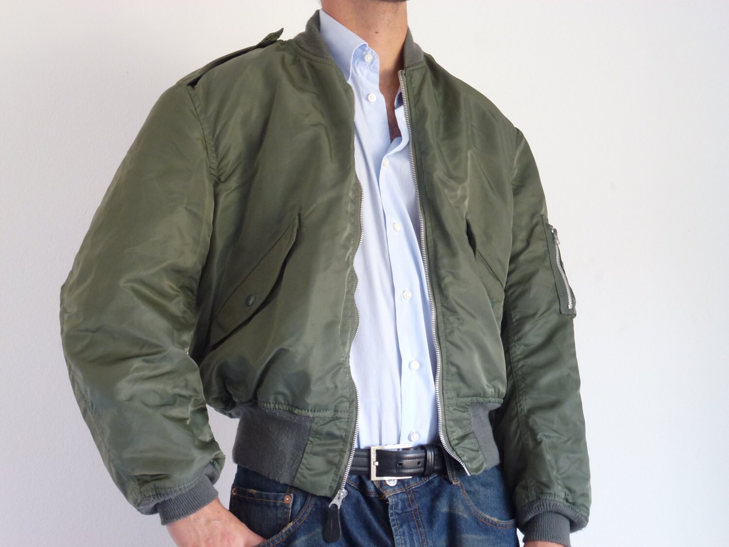 Sz M L ALPHA INDUSTRIES L2B Flight Jacket // Vintage Green