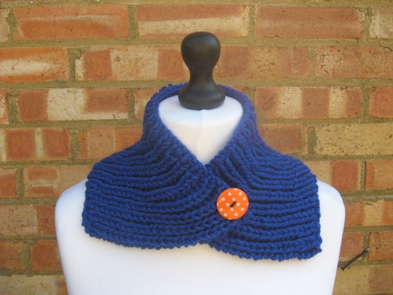 Royal Blue Chunky Neckwarmer Buttoned Blue by LookingGlassDesigns1