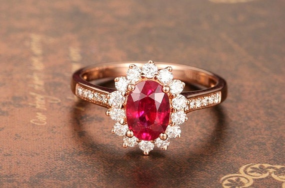 Engagement Ring 1 Carat Ruby Ring With Diamonds by stevejewelry