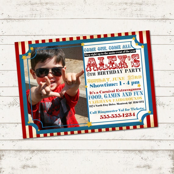 Circus Birthday Invitation - Vintage Inspired / Retro Carnival - Design with Photo - Custom, Digital, Printable designs Il_570xn