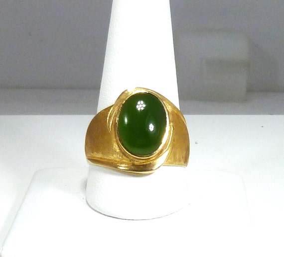 Mens Vintage Estate 18k Solid Yellow Gold Jade Ring