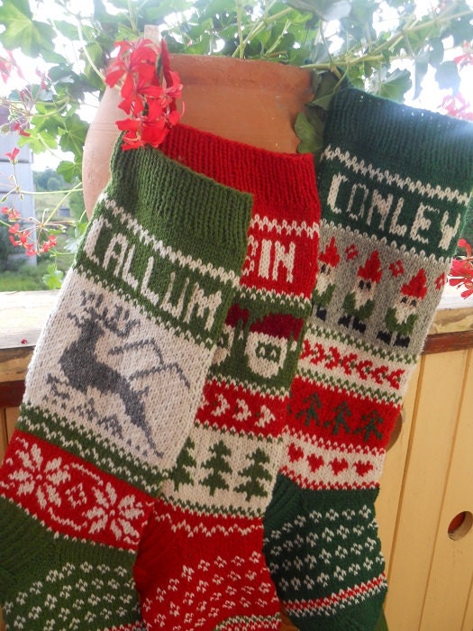 Christmas Stockings Personalized Hand knit Wool Deer Santa ...