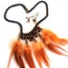 Feathers and Black and Rust Beaded Necklace and Earring Set