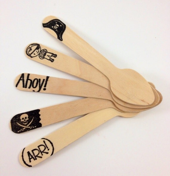 25 Pirate Wooden Ice Cream/ Cupcake Spoons, Ahoy it's a boy, Little Man, Kid's Party, Birthday. Wooden silverware, cutlery, utensils Il_570xn