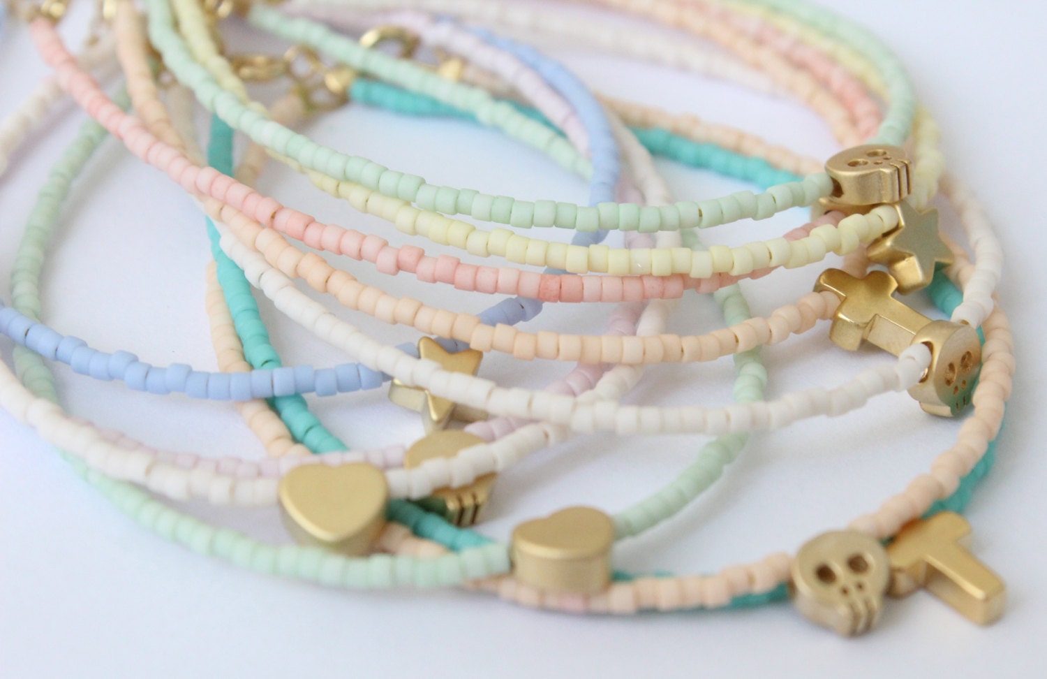 Pastel charm bracelet beaded bracelet gold charm bracelet