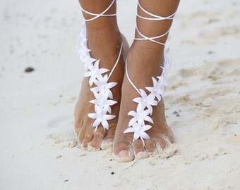 White autumn flowers Beach wedding barefoot sandals, bangle, wedding ...