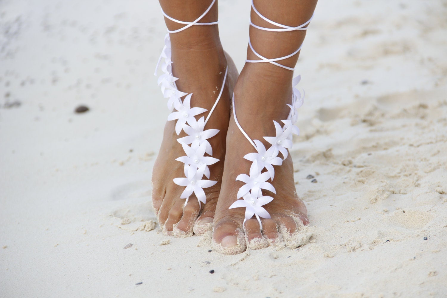 ... White autumn flowers Beach wedding barefoot sandals, bangle, wedding